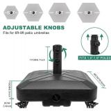 Patio Umbrella Base Heavy Duty with Wheels Square Market Stand for Outdoor 4 Locks 2 Knobs 125lb Capacity, Black