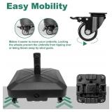 Patio Umbrella Base Heavy Duty with Wheels Square Market Stand for Outdoor 4 Locks 2 Knobs 125lb Capacity, Black