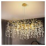 $440 Modern Tree Branch Crystal Chandelier 40" Gold Luxury Large Pendant Lighting 15-Light Contemporary K9 Crystal Chandeliers for Dining Room Kitchen Living Room Foyer Entryway (Gold, D40-Round)