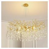 $440 Modern Tree Branch Crystal Chandelier 40" Gold Luxury Large Pendant Lighting 15-Light Contemporary K9 Crystal Chandeliers for Dining Room Kitchen Living Room Foyer Entryway (Gold, D40-Round)