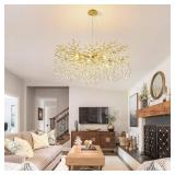 $440 Modern Tree Branch Crystal Chandelier 40" Gold Luxury Large Pendant Lighting 15-Light Contemporary K9 Crystal Chandeliers for Dining Room Kitchen Living Room Foyer Entryway (Gold, D40-Round)