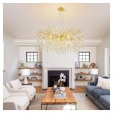 $440 Modern Tree Branch Crystal Chandelier 40" Gold Luxury Large Pendant Lighting 15-Light Contemporary K9 Crystal Chandeliers for Dining Room Kitchen Living Room Foyer Entryway (Gold, D40-Round)