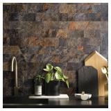 AULIGET 100 Piece Rust Slate Peel and Stick Backsplash Wall Tiles, 3" x 6" PVC Faux Stone Stick on Tiles for Backsplash Kitchen, Bathroom, Laundry Room, Camper, Fireplace