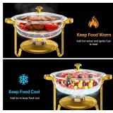$122 Chafing Dish Buffet Set 4 Pack, 5QT Gold Round Chafing Dishes for Buffet, High Grade Chafers and Buffet Warmers Sets with Glass Lid, Rolled-Edge Food Warmers for Parties, Weddings, Catering