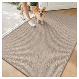LUMI Ultra Thin Indoor Door Mat for Entrance 48"x72", Non Slip Entryway Mat, Low Profile Doormat, Unique Herringbone Design Carpet for Inside, Patio, Porch, Deep Beige