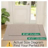 LUMI Ultra Thin Indoor Door Mat for Entrance 48"x72", Non Slip Entryway Mat, Low Profile Doormat, Unique Herringbone Design Carpet for Inside, Patio, Porch, Deep Beige