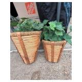 2 Wicker Basket and faux plants.