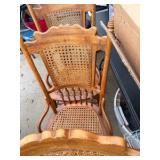 4 Wicker Type Wood Antique Chairs - One broken
