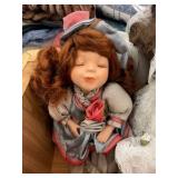 Lot of 2 Porcelain Sleeping Dolls and Doll Pillow