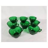 Set of Eight Green Glass Teacups
