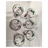 Set of 6 Vintage Glass Tumblers with Bird and Tree Design