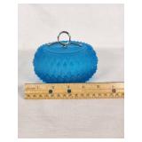 Blue Glass Lidded Dish with Metal Handle
