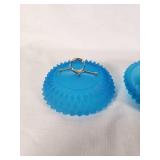 Blue Glass Lidded Dish with Metal Handle