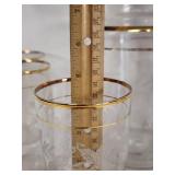 Set of Vintage Glass Pitcher and Glasses with Gold Trim