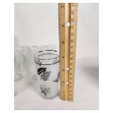 Vintage Decorative Glassware Including Flintstones and Animal Designs, Green Patterned Glasses, and Clear Glass Sets