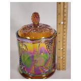 Vintage Carnival Glass Jar with Lid about 7"