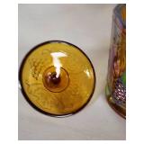 Vintage Carnival Glass Jar with Lid about 7"