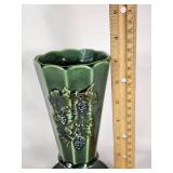 McCoy USA Green Pottery Vase with Grape Design - 7"