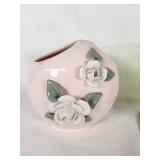 Ucagco Japan Pink Ceramic Vase and Napco Green Glass Goblet