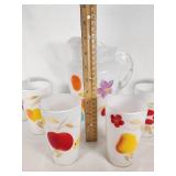 Vintage Glass Pitcher and Tumblers with Fruit Design
