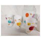 Vintage Glass Pitcher and Tumblers with Fruit Design