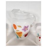 Vintage Glass Pitcher and Tumblers with Fruit Design
