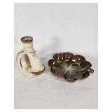Frankoma Pottery Candle Holder and Leaf Dish Set 223 & 305