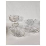 Pressed Glass Serving Dishes and Bowls Set including Pedestal Bowl and Sugar Bowl