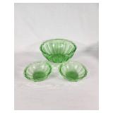 Set of Green Depression Glass Bowls