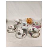 Set of Vintage Teacups and Saucers including Bone China, R & R, and Fire-King