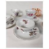Set of Vintage Teacups and Saucers including Bone China, R & R, and Fire-King