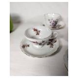 Set of Vintage Teacups and Saucers including Bone China, R & R, and Fire-King