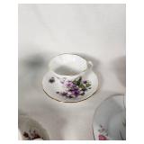 Set of Vintage Teacups and Saucers including Bone China, R & R, and Fire-King