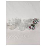 Cut Glass Creamers and Sugar Bowls with Hand-Painted Japan Porcelain