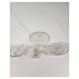 Lot of Clear Glass Serving Dishes and Divided Bowls, Various Designs