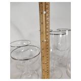 Lot of Vintage Glassware with Silver Trim Including Wine and Cocktail Glasses