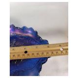 Blue Iridescent Glass Bowl with Floral Design