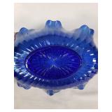 Blue Iridescent Glass Bowl with Floral Design