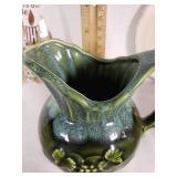 Vintage Glassware and Ceramics Lot including Green Pitcher, Floral Plates, and Bowls