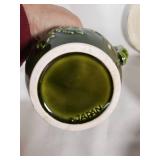 Vintage Glassware and Ceramics Lot including Green Pitcher, Floral Plates, and Bowls