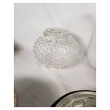 Vintage Glassware and Ceramics Lot including Green Pitcher, Floral Plates, and Bowls