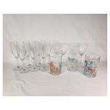 Glassware Lot including Disney Themed Glasses and Wine Glasses
