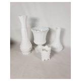 Milk Glass Lot including Vases and Compote Including Fenton