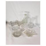 Glassware Lot including Decanters, Vases, and Bowls