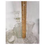 Glassware Lot including Decanters, Vases, and Bowls