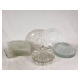 Lot of Vintage Glassware Including Plates, Fan-Shaped Dishes, and a Covered Dish