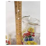 Lot of Vintage Glass Pitcher and Tumblers with Floral Design