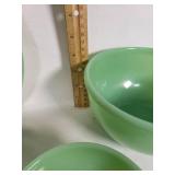 Lot of Vintage Green Jadeite Glass Dinnerware Including Bowls, Plates, and Cups