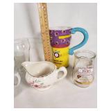 Assorted Mugs and Cups Including Coca-Cola Glass and Floral Creamer