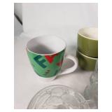 Assorted Mugs and Cups Including Coca-Cola Glass and Floral Creamer